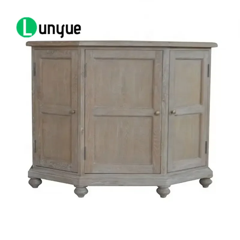 French Antique Country Style Farmhouse Solid Wood Dining Table and Three Door Side Cabinet Kitchen Buffet Household Furniture