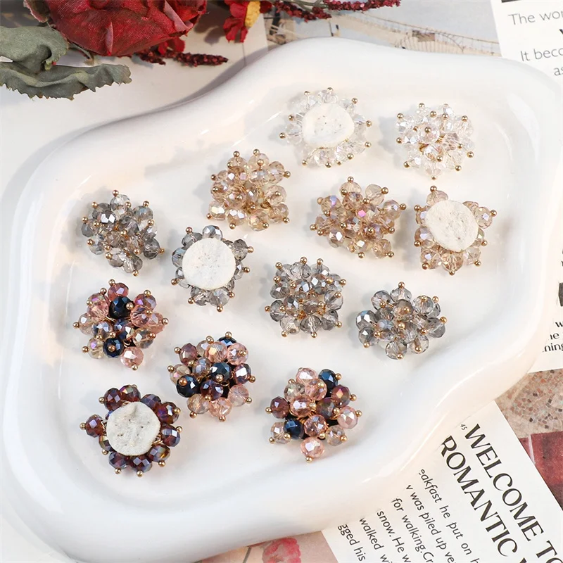 New style 30pcs/lot 20mm color glass beads handmade Weave rounds flowers shape cabochon beads diy jewelry garment hair accessory