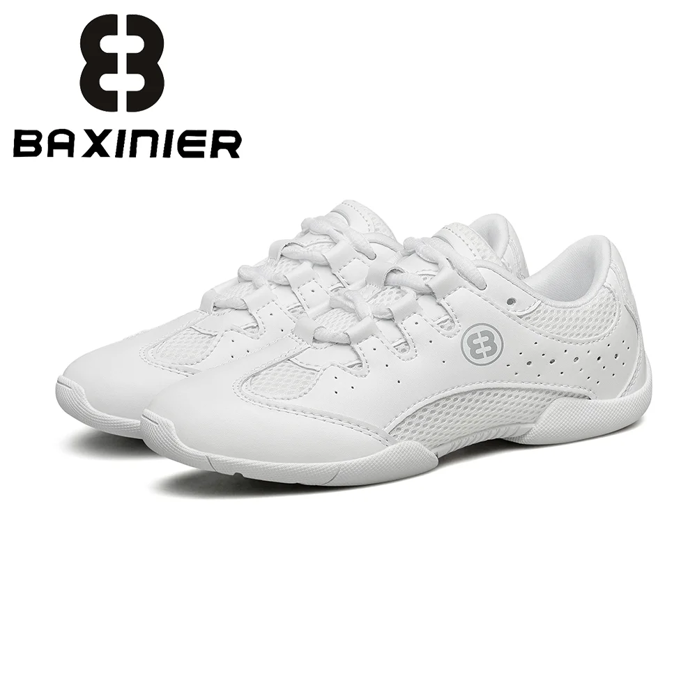 BAXINIER Girls White Cheerleading Shoes Lightweight Breathable Dance Training Sneakers for Youth Cheer Competition Tennis