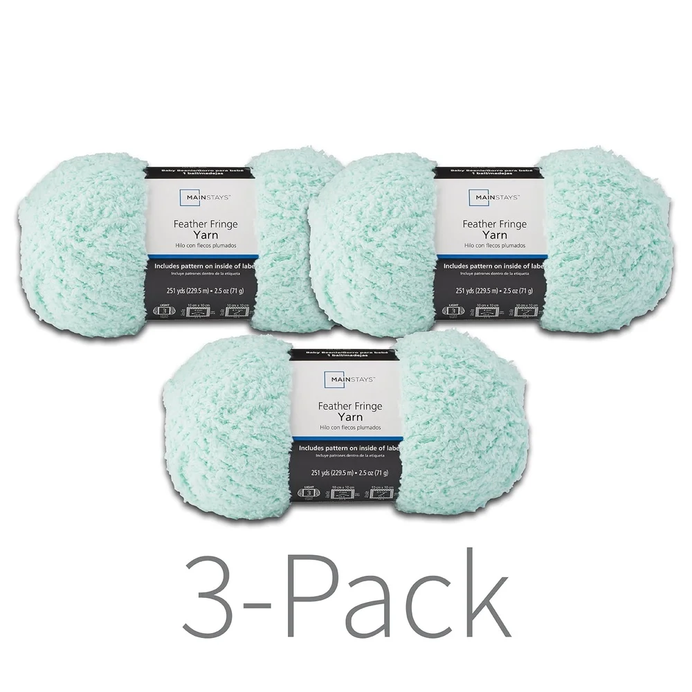 Feder-Fransengarn, Opalongrün, 251 Yards, 100 % Polyester, leichtes Strickgarn, 3er-Pack, Decken, Schals, Hüte, Pullover