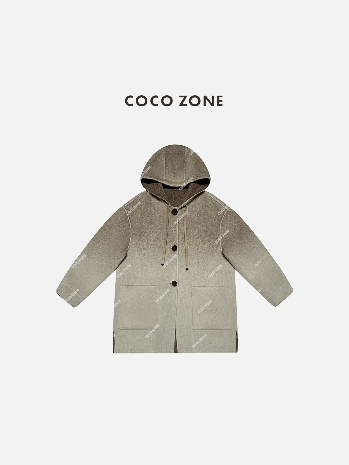 

adient Color Mermaid Hat Coat Button Woolen Coat ort Sle Single Button Closure Long Sve Pure Color zone Outerwear