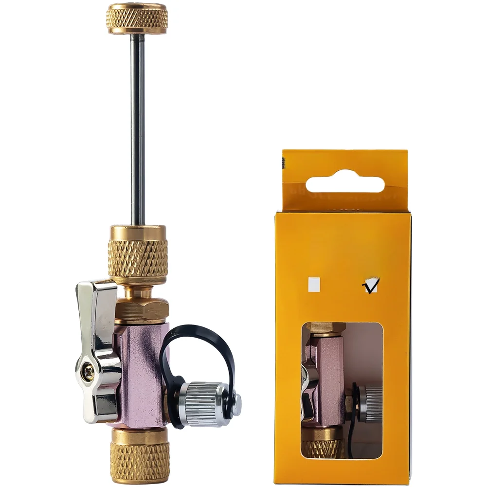 Valve Core Removal Tool for R32 R410A Systems with 1/4 5/16 Inch Interchangeable Heads and Pressure Operation Design