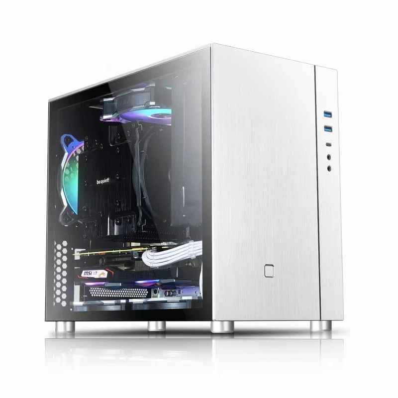 In‑Stock Silver MATX Host Chassis, Double Aluminum Support, Tempered‑Glass Side Panel, High‑Power Supply Ready