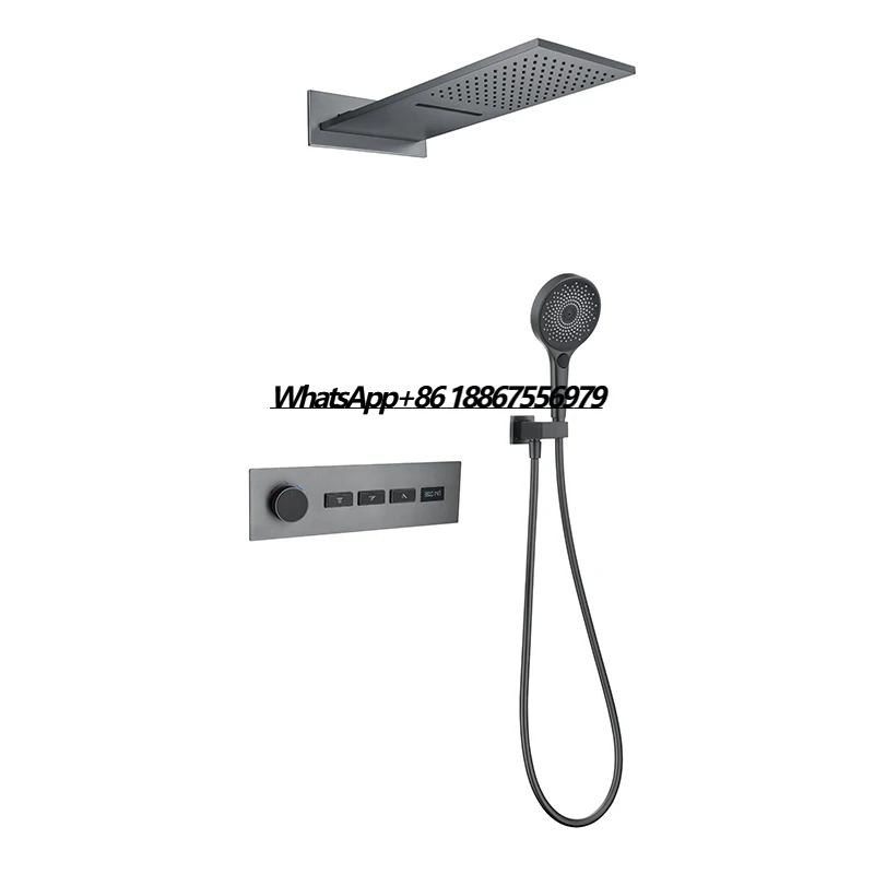 

Contemporary Wall-Mounted Brass Shower System Hot Cold Mixer with Soft Rain Spray Pattern Concealed Bathroom Faucets