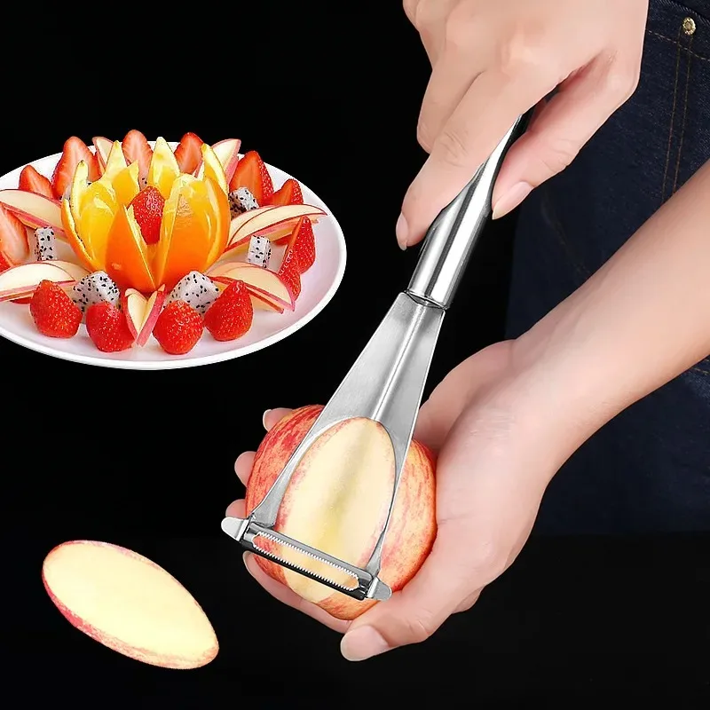1pc Stainless Steel Apple Triangle Cutter Engraving Tool Multifunctional Fruit Vegetable Cutting and Decorating Kitchen Gadget