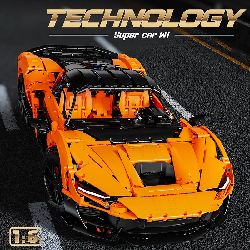 Klemmbausteine MC W1 1:6 Sportrennwagen Bausteine Orange Supersportwagen Hypercar Fahrzeug-Modellbausatz Jungen Spielzeug Erwachsene Kinder Geschenk 5036 Teile