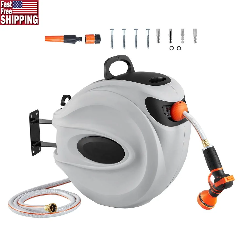

Retractable Hose Reel 115ft Wall-Mounted Auto Rewind 180° Swivel Durable 9 Patterns Nozzle Easy Grip Space Saving Garden Washing