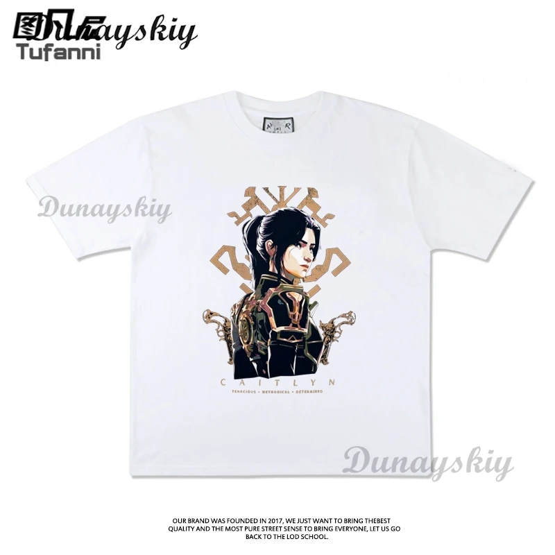 Arcane Caitlyn 코스프레 티셔츠, 남성 미적 애니메이션 Vi Jinx 티셔츠, 만화 캐주얼 빈티지 코튼 셔츠, 맞춤형 패션