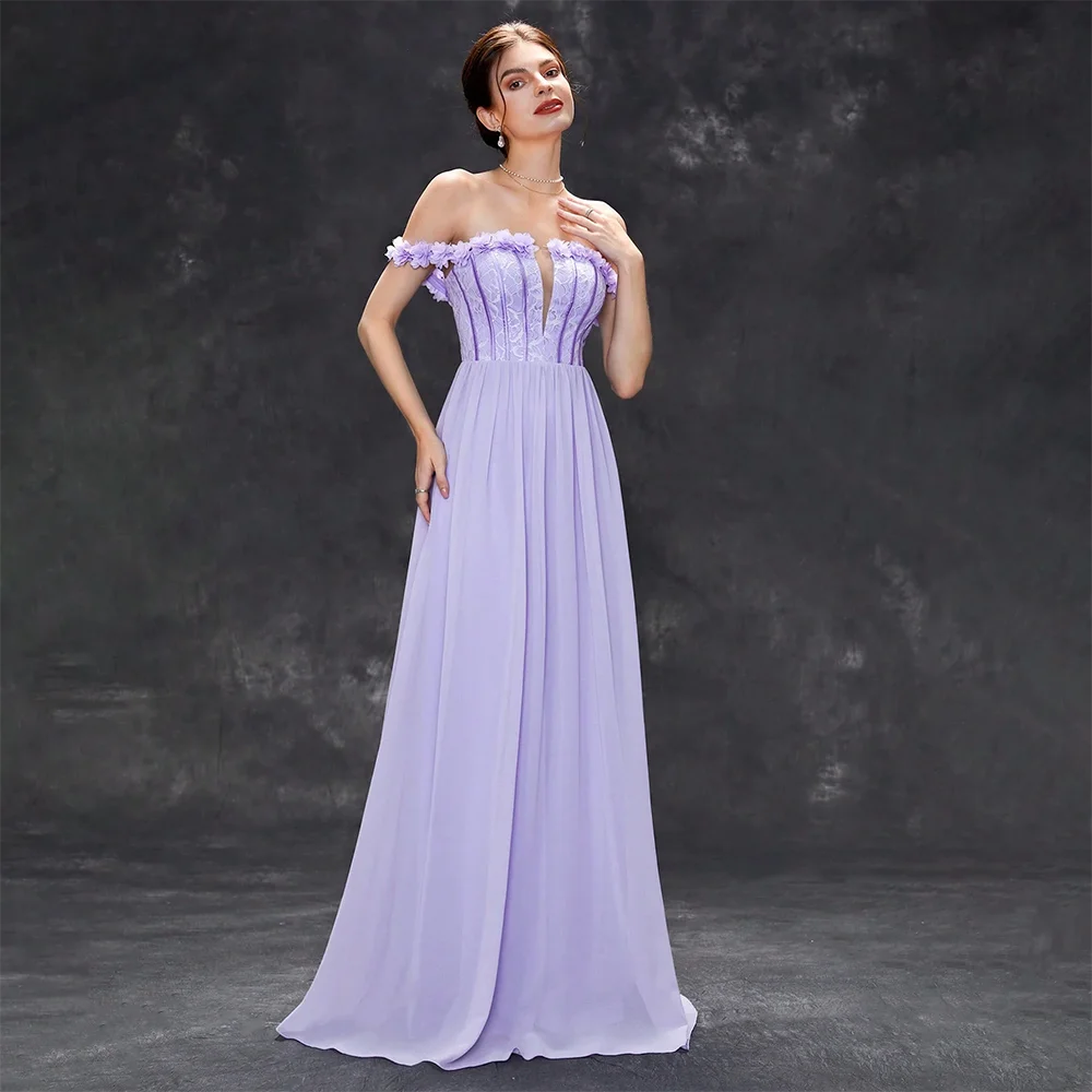

Line neck romantic three-dimensional floral lace lace lace patchwork chiffon full skirt Evening gown Ball dress