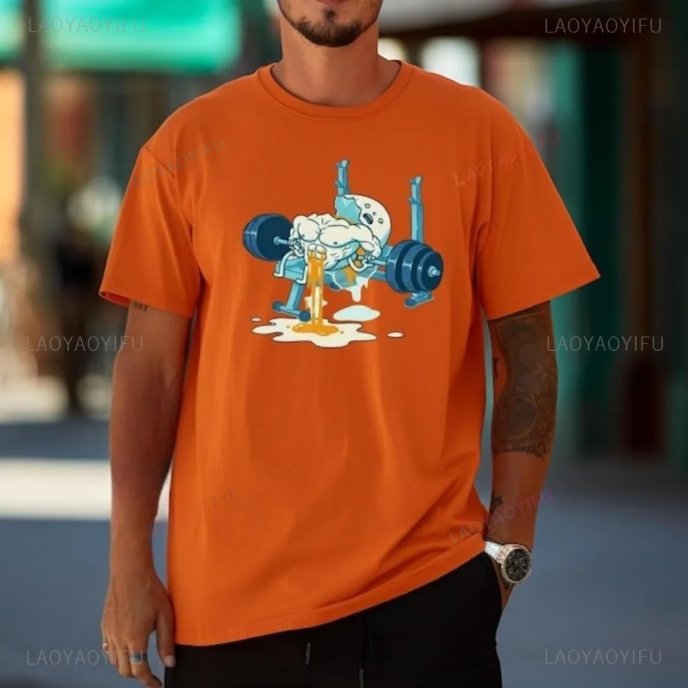 Camiseta divertida de dibujos animados con estampado de huevos para gimnasio, Fitness, levantamiento de pesas, camiseta gráfica de Humor, camiseta holgada informal de moda Harajuku para hombre y mujer