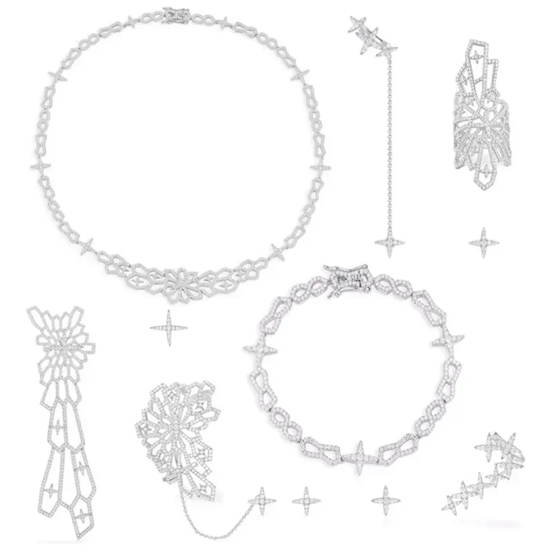 

Eomm S925 Стерлингового Серебра Выдалбливают Звезды Сетка Геометрия Кольцо Серьги Браслет Ожерелье Женские Роскошные Усовершенствованные Праздничные Ювелирные Изделия