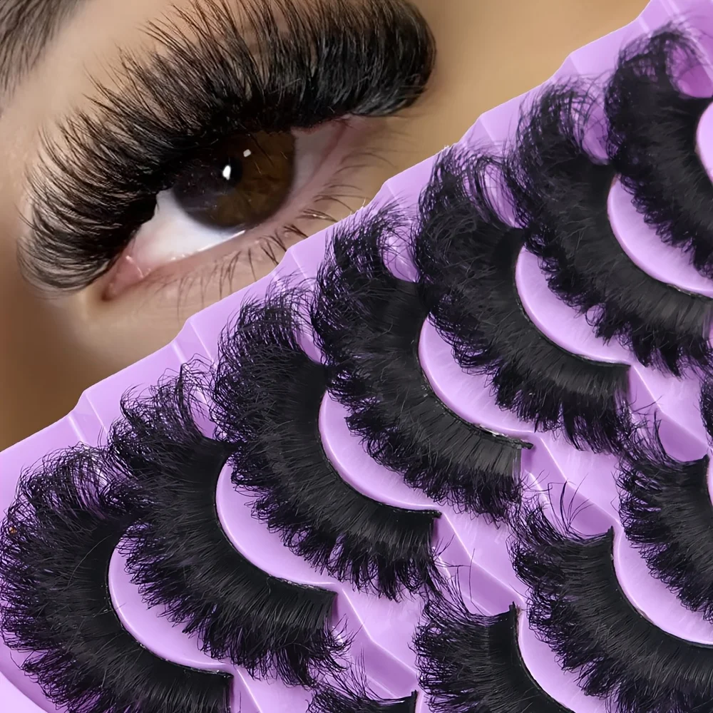 7 Pairs of False Eyelashes, Transparent with Cat-Eye Tail Extensions, Natural and Slender Faux Mink Eyelashes, Fluffy and Soft, for a Natural Makeup Look.