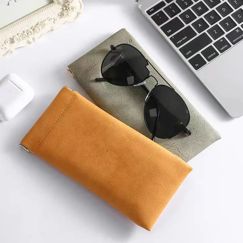 Squeeze Top Glasses Bag Ortable Travel PU Leather Eyeglasses Bag Scratch Resistant Case Soft Sunglass Organizer Pouch Holder