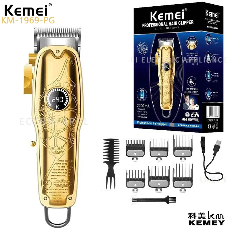 

Kemei KM-1969-PG Hair Clipper USB Charge with LCD Display Screen Professional Barber Hair Cut Machine Hair Trimmer for Men