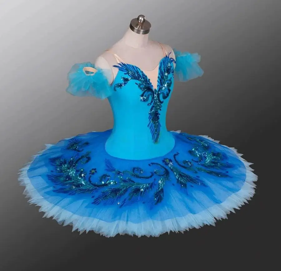 Azul pássaro clássico ballet competição tutu azul ganso ballet traje de palco para adulto ballet desempenho prática pongee vestido