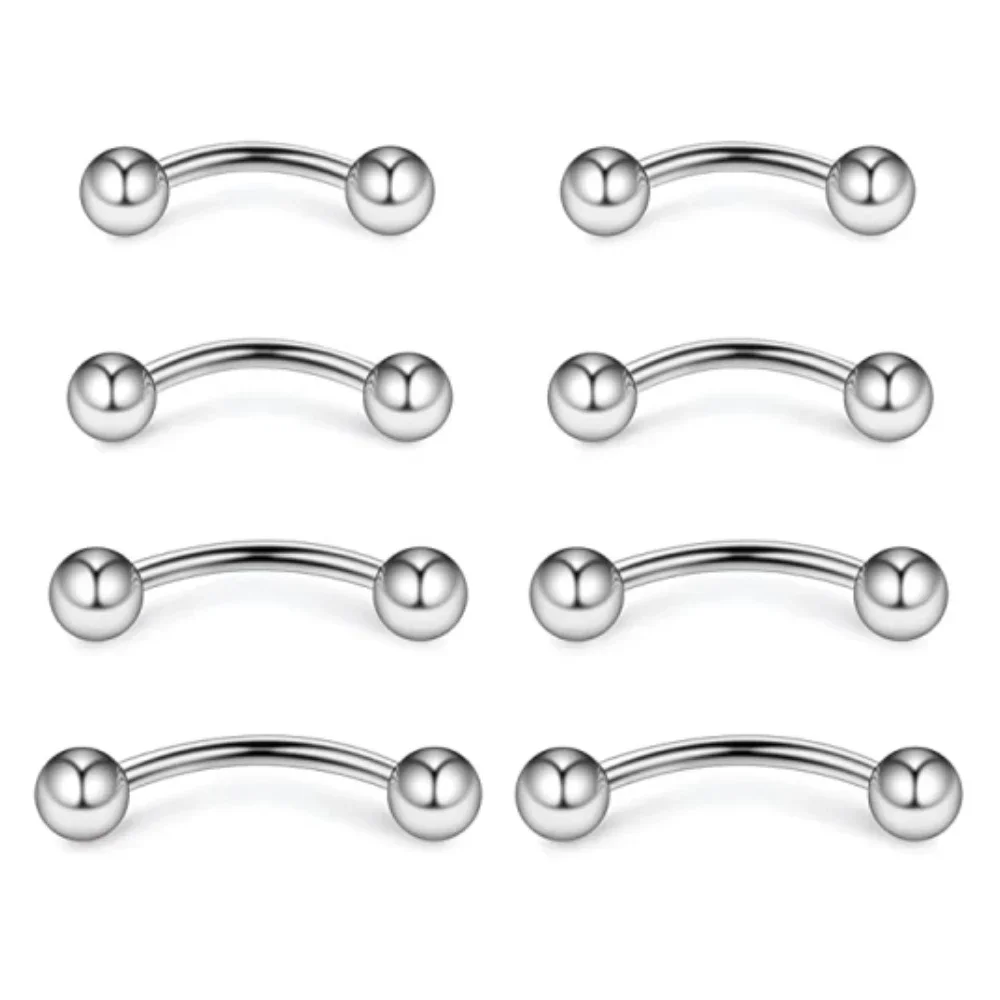 4/8pc 6mm - 14mm Bar Steel 16g Eyebrow Ring Ear Tragus Monroe Lip Stud Internally Threaded Curved Barbell Piercing