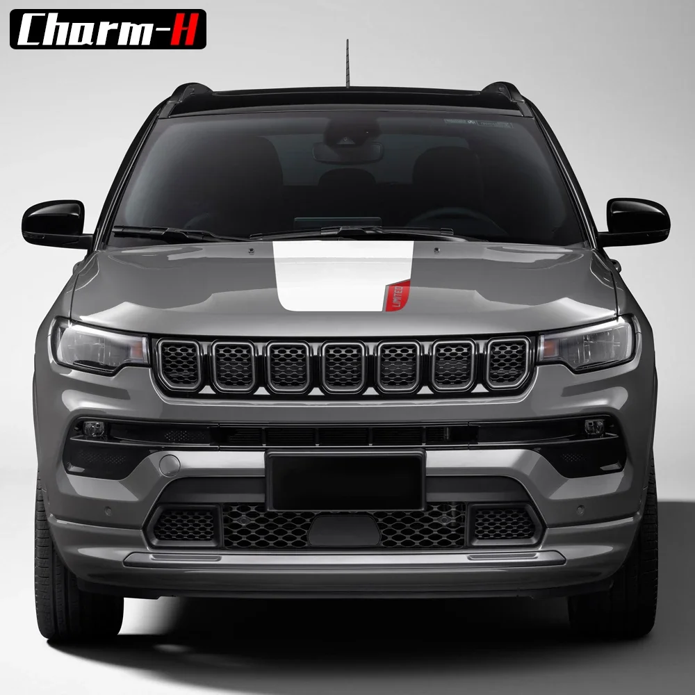 1 Piece Hood Stripe Vinyl Decal Sticker For Jeep Compass 2017-Present Bonnet Racing Stripes Accessories