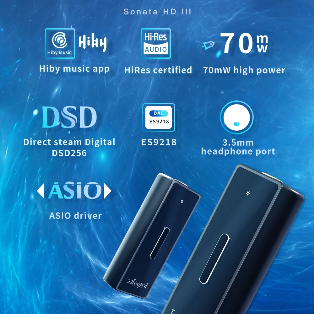 Кабель-адаптер TempoTec Sonata HD III, USB, DAC, Type C, 3,5 мм, усилитель для наушников, усилитель, Hi-Fi декодирование для Android, ПК, MAC, iOS