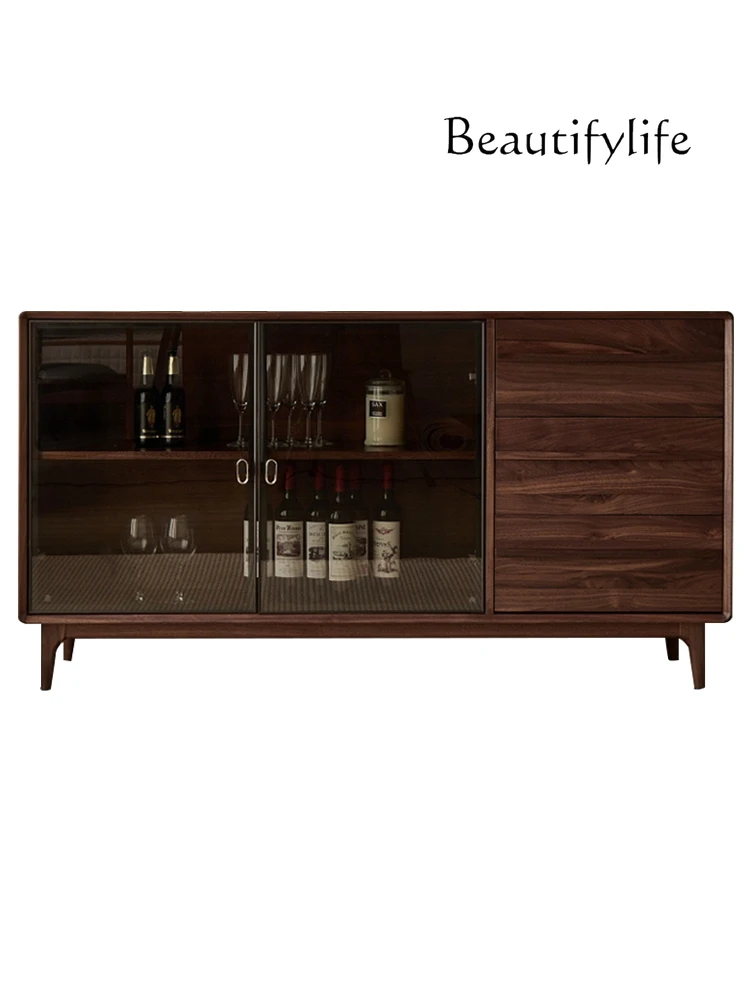 Black Walnut Solid Wood Sideboard Living Room Wall Locker Italian Minimalist Tea Cabinet