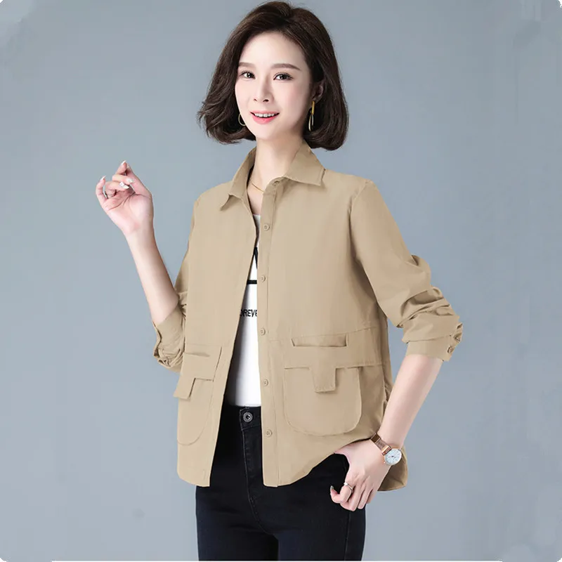 UHYTGF Jacket Women Korean Style Women's Clothes 2023 Thin Spring Summer Shirt Coat Female Short 4XL Large Size Outerwear 2630