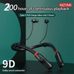 Mzymi Neckband I35 Fones De Ouvido Bluetooth, 9D som no fone de ouvido, fones de ouvido estéreo sem fio, headest esportes, 200h Playtime, TWS