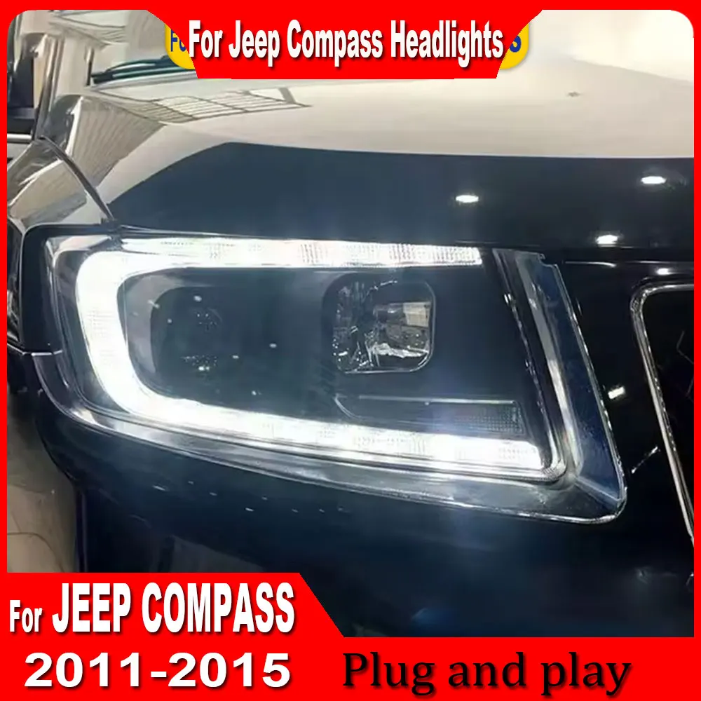 Car Full LED Headlight with taillight for Jeep Compass 2011 2012 2013 2014 2015 led DRL Car headlamp Assembly Signal Accessories