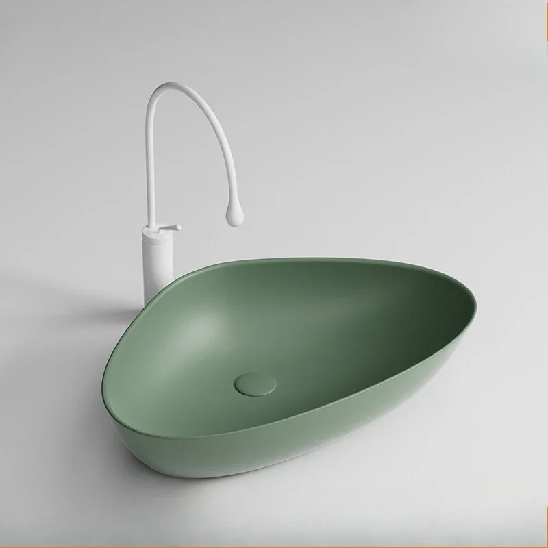 Ceramic integrated wash basin triangular special-shaped washbasin single sink retro style emerald color sink art