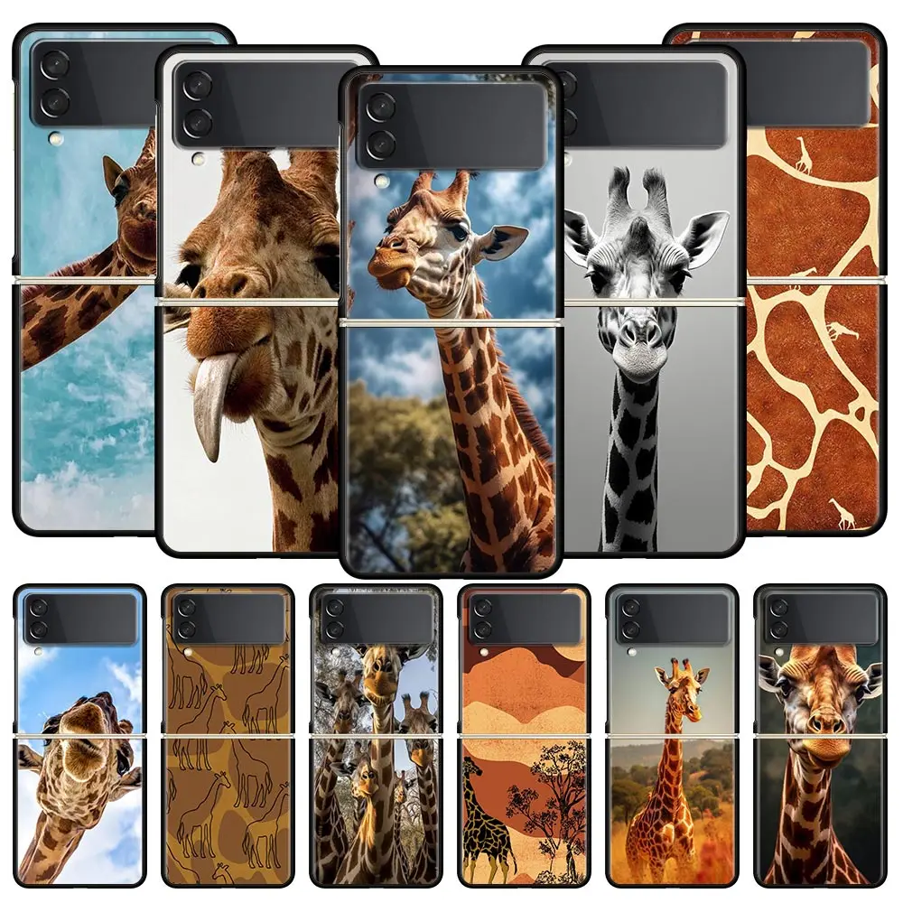 giraffe Phone Case For Samsung Galaxy Z Flip3 Flip4 Flip5 PC Bumper Shell For Z Flip 3 4 5 Black Hard Folding Back Cover