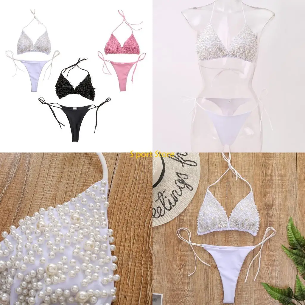 U2JB Traje baño corte alto para mujer, conjunto piezas, traje baño con cordones, ropa playa