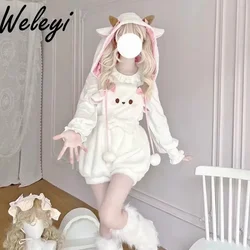 Soft Girl Jirai Kei Clothes Setup Lolita Autumn Wear Original Sweet Flurry Strap Jumpsuit Shorts Cute Girls JK Buttoming Shirt