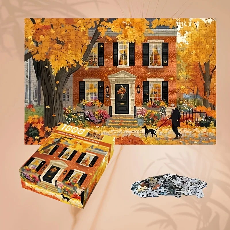 

1000 шт. пазл для взрослых, пазл с тематическими вызовами на осенней уличной сцены, идеальный подарок для семейных игр, ночей