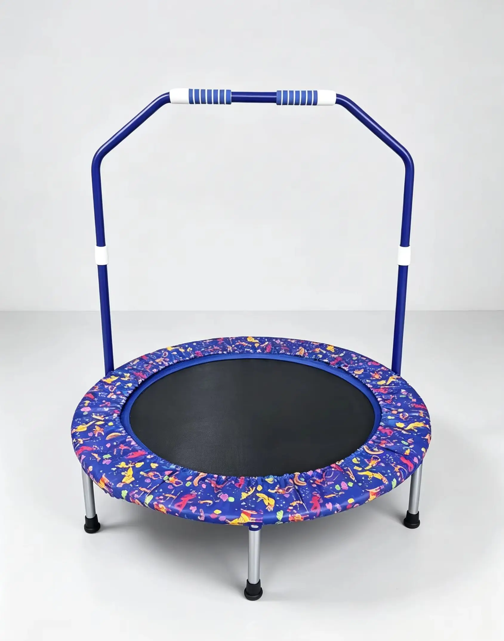 Kids Trampoline with Adjustable Handrail Cartoon Print Safety Pad LBLA Indoor Fitness Jumping Bed Home Exercise Rebounder