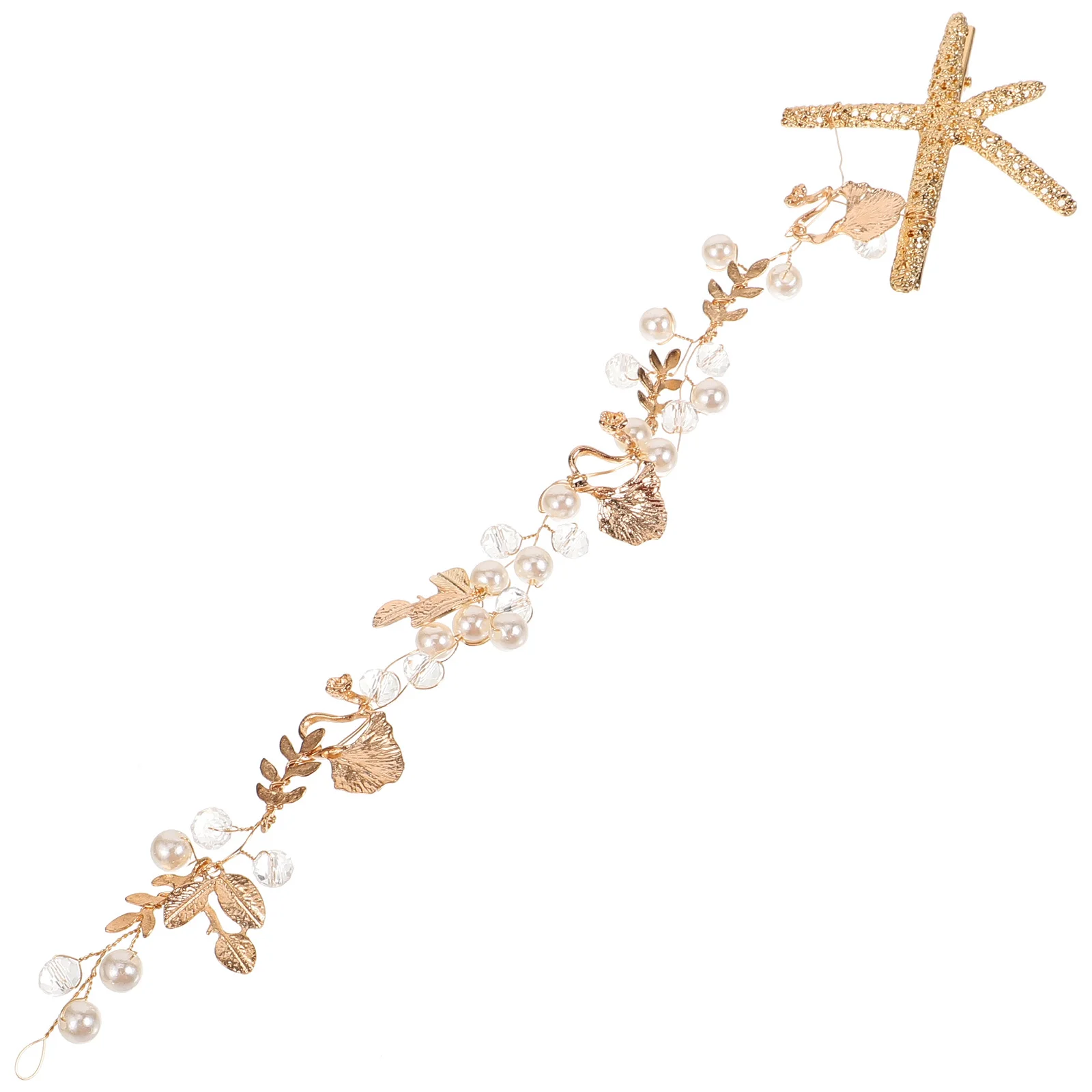 

Pearl Crown Headband Sea Star Hair Ornament Elegant Alloy Headbands Coffee Color Lightweight Practical D2428 Wedding