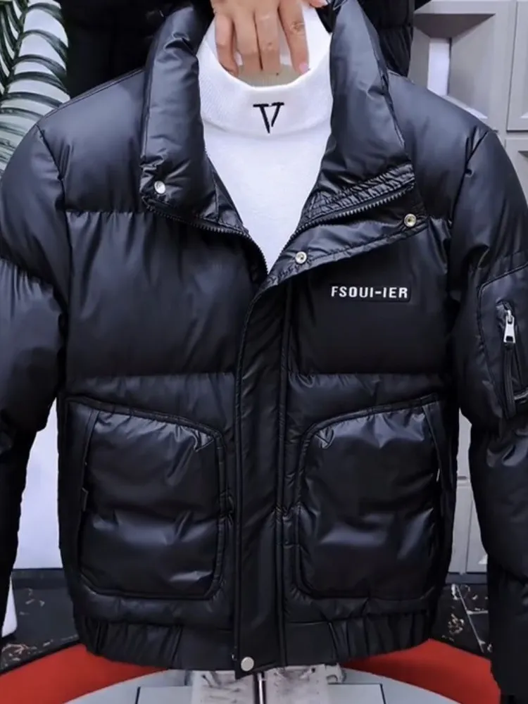 

Мужская зимняя куртка-пуховик из хлопка с утеплителем, воротником-стойкой, теплая, модная, повседневная, приталенная, длинная...