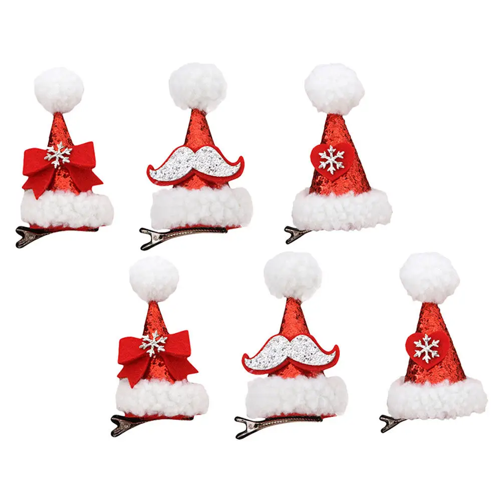 6Pcs Christmas Hairpins Santa Hat Style Hair Clips Non Tangling Strong Grip for Party Festival Wedding