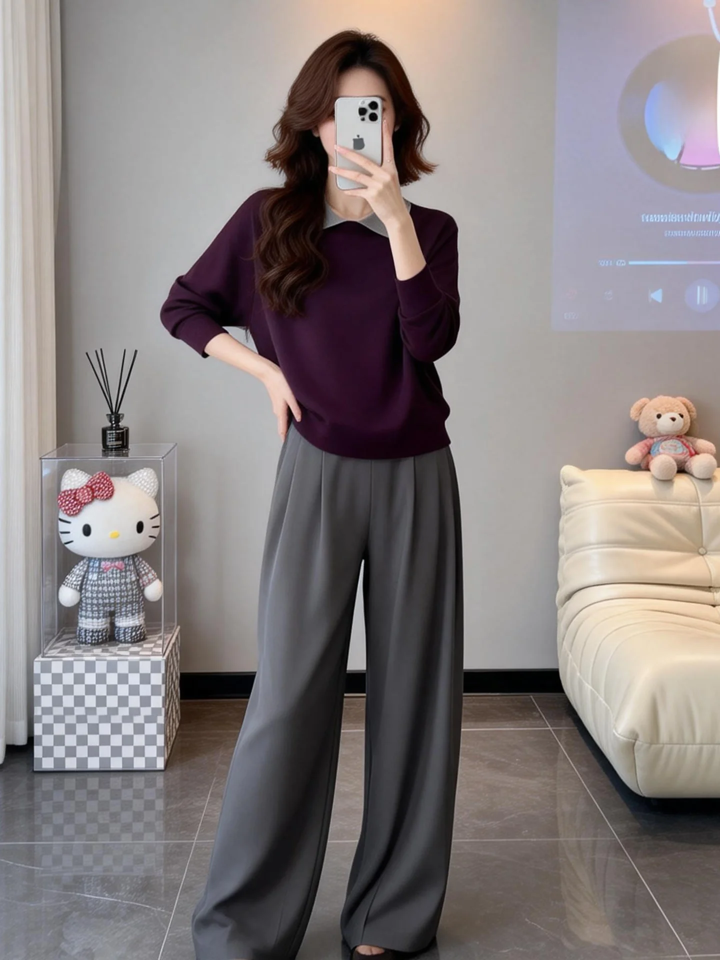

Women's Knitted Sweater Top And Straight Leg Pants Set Design Sensation Slimming Effect Spring Autumn New Style Fashion Set