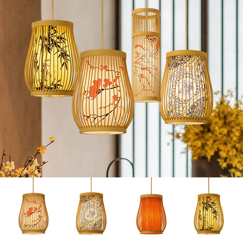 Klosz lampy wiszącej w stylu chińskim Ręcznie tkany bambusowy abażur Rattan Art Lamp Cover Jadalnia Sypialnia Pokój dzienny Wystrój