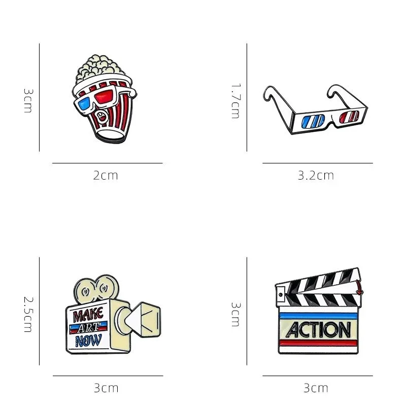 Cartoon Cinema Element Enamel Brooch Popcorn Projector 3D Glasses Clap Board Backpack Clothing Accessories Lapel Pin Badge