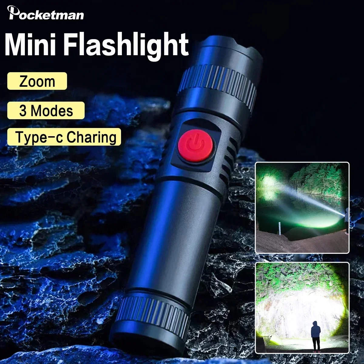 

Super Bright LED Flashlight Portable Handled Torch Type-C USB Charging Flashlights Outdoor Emergency Light for Camping Hiking