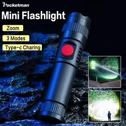 Super Bright LED Flashlight Portable Handled Torch Type-C USB Charging Flashlights Outdoor Emergency Light for Camping Hiking