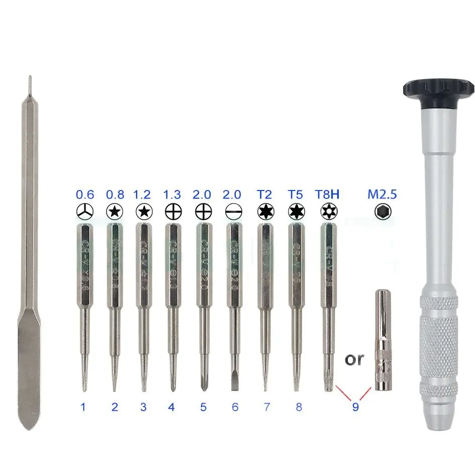 10 in 1 Torx T5 T8 with Hole 0.6Y 0.8 Pentalobe Straight CR-V Detachable Screwdriver Tool For iPhone X360 100set /lot