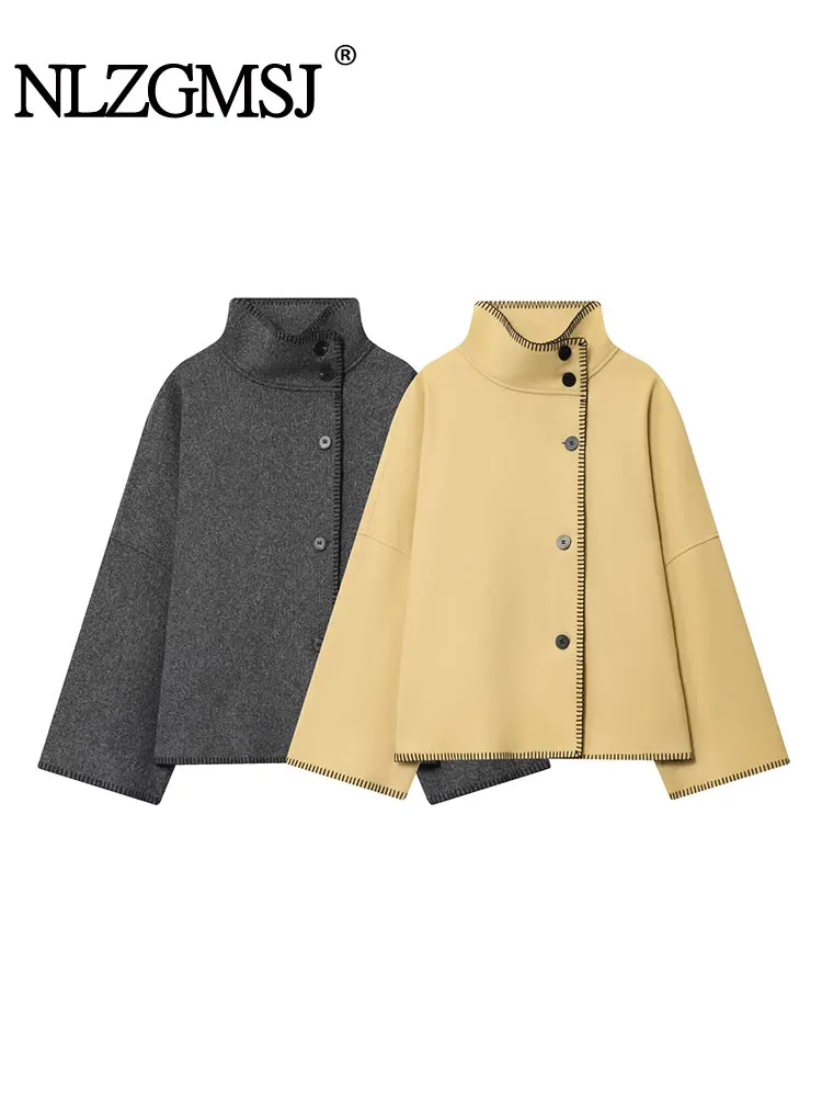 

Nlzgsmj Autumn Vintage Casual Women Jackets Stand Collar Button Long Sleeve Coats New Fashion Winter Warm Outwears