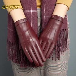 Sheepskin Natural Gloves Women's Genuine Leather Wrist Warmer Cycling Driving Winter Warm Luva Fleece Lining Fashion Accessories