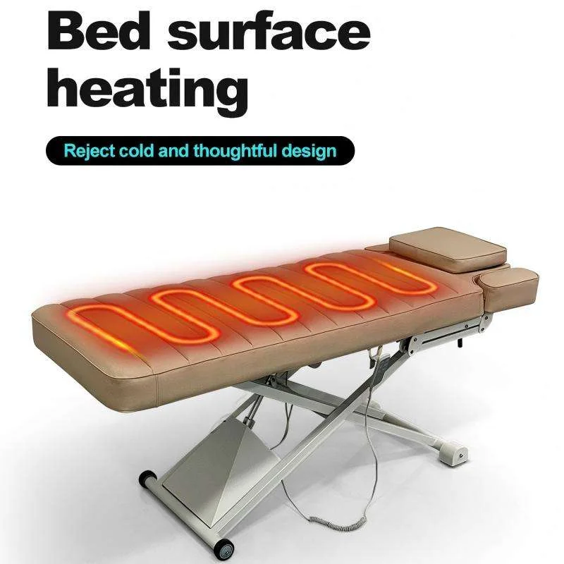Folding Heated Massage Bed Metal Frame Synthetic Leather Curved Salon Lash Spa Treatment Table