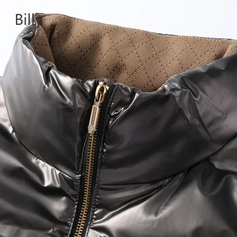 Men's Stand Collar Down Jacket Shiny Wash-Free White Duck Down Warm Jacket Short Fashion Coat New Clothes Designer Padded Tops