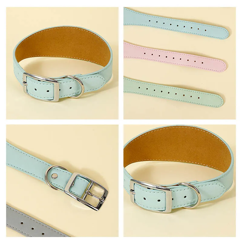 Leather Wide Dog Collar for Greyhound Afghan Hounds Deerhound Lurcher Whippet Dachshund Pet Accessories