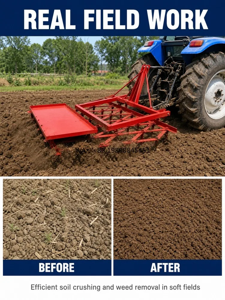 Working Width 20-60HP 3-Point Hitch Ground Prep Better Crushing Remove Weeds Soft Soil Tillage Spike Tooth Harrow 1200-2400mm