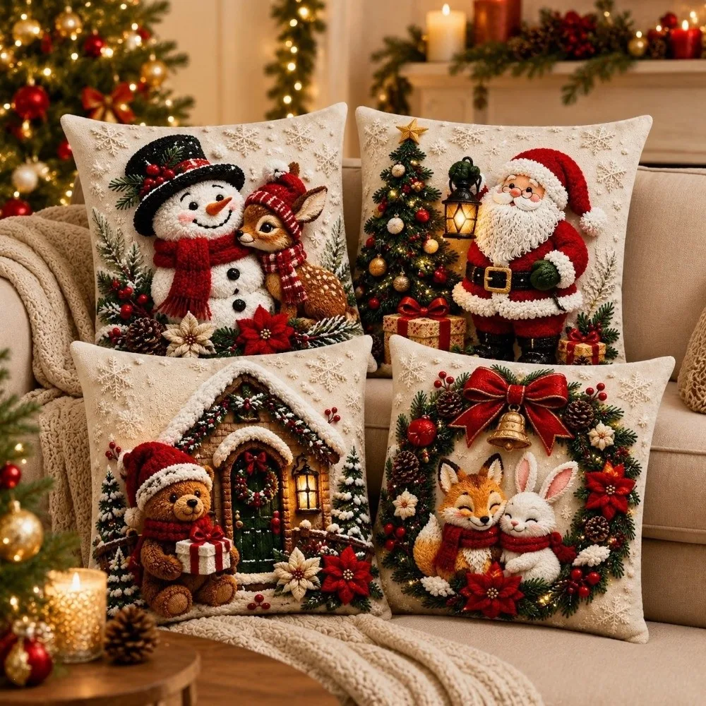 Reindeer 45cm 17in 3D Illusion Christmas Pillow Covers Soft Comfortable Xmas Pillowcase Skin-friendly Cushion Cover Sofa