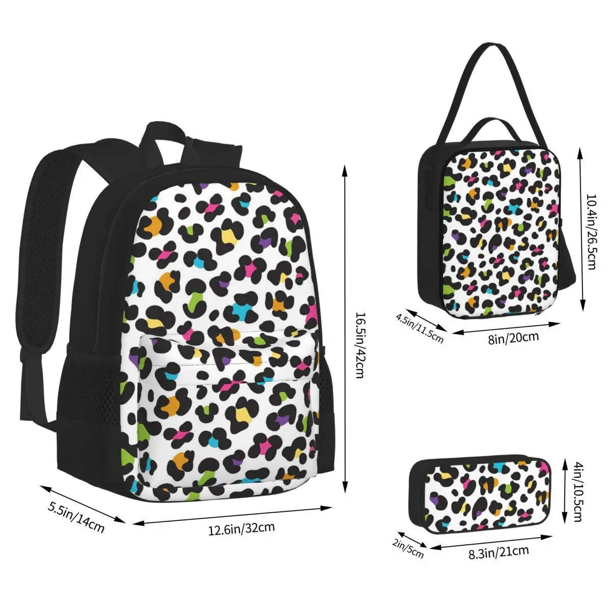 Orange Leopard Backpacks Students Bookbag School Bags Rucksack Lunch Bag Pen Bag Three-Piece Set