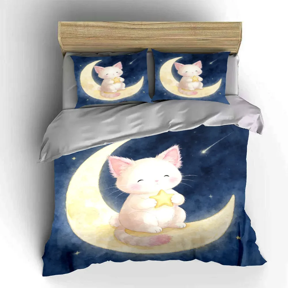 "Moon Cat Starry Night Decor" Soft Comfortable Duvet Cover Bedding Set Included 1*Duvet Cover & 2*Pillowcases, gift view 6